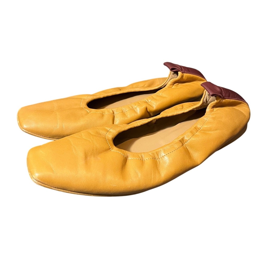 Flattered Nadine Flats Womens 40 Yellow Leather Square Toe Elastic Slip On Spain